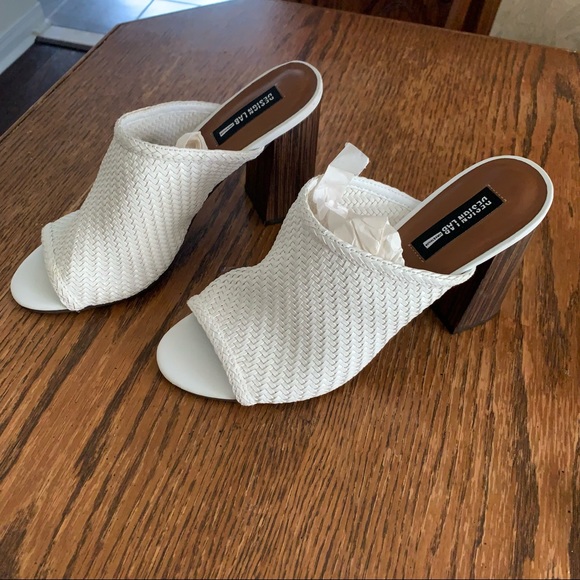 Design Lab Lord &Taylor 4inch Block Heel Woven white Mules Size 10 - Picture 14 of 16